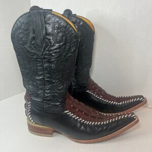 Potrero Men's Pointy Toe Snakeskin Western Boots Black Brown Size 8.5